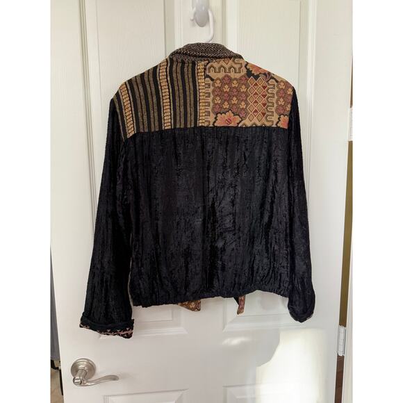 90s Tapestry & velour blazer jacket Neo Nostalgia Vintage patchwork Brown Medium - Picture 10 of 10